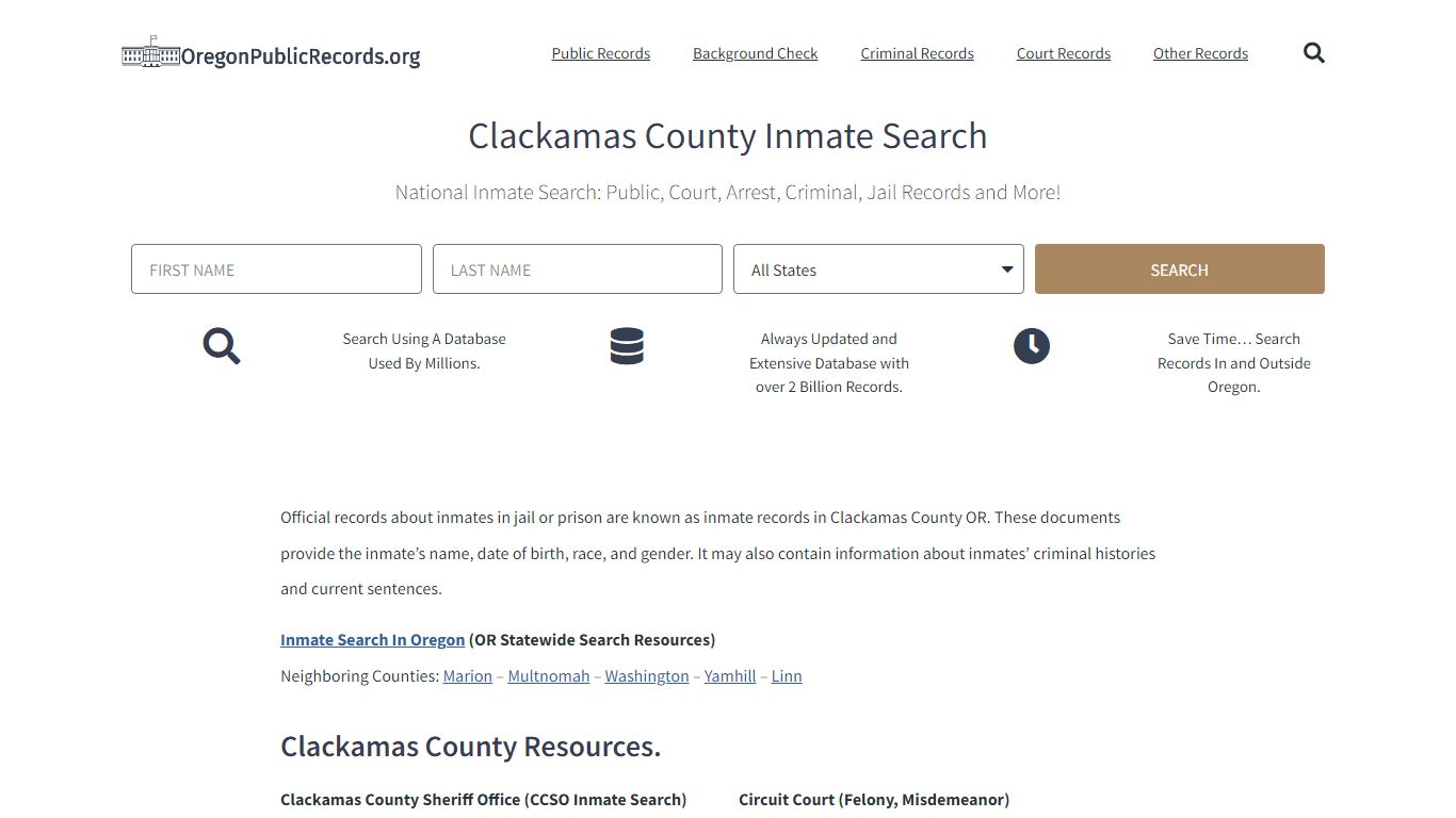 Clackamas County Inmate Search - CCSO Current & Past Jail Records